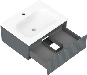 Mexen Rivel, kúpeľňová skrinka 60 cm s umývadlom Vela, 1 zásuvka, drážkovaná, grafitová matná/biela matná, 91A20-06023-1-BF66-W23M01