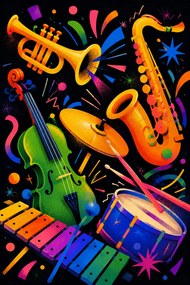 Hudobné nástroje - Metalický obraz 60x40cm
