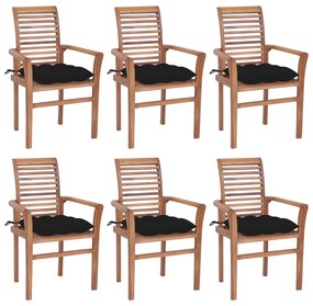 Jedálenské stoličky 6 ks čierne sedáky tíkový masív 3072968