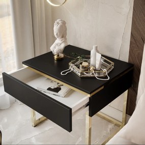 NOČNÝ STOLÍK NESSIE ČIERNY MATNÝ + ZLATÝ PODSTAVEC