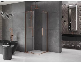 Mexen Velar L Duo, sprchový kút s posuvnými dverami 100 x 100 cm, 8mm číre sklo, ružové zlato, 871-100-100-02-03-60