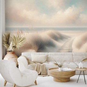 Tapeta piesková pláž s drevenou cestou