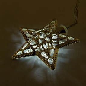 DECOLED Svetelná reťaz LED na batérie, kovové hviezdy, ľadovo biela, 10 diód, 1,3 m