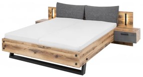 Sconto Posteľ s nočnými stolíkmi DENTON dub lodge/antracitová, 180x200 cm
