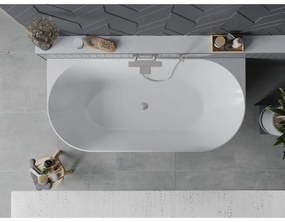Mexen Oval Slim, voľne stojaca vaňa ku stene 170 x 80 cm, biela lesklá, brúsená oceľ prepad, 52661708000-97