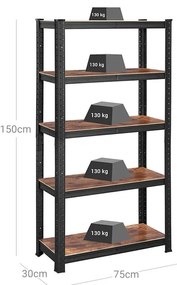 SongmicsHome Policový regál DUSTY,5 políc, max 650kg, čierna/hnedá