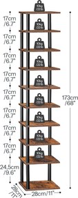 Rohový botník Vasagle Jersey 173 cm čierny/hnedý