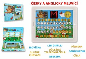 Náučný tablet múdrej sovy dvojjazyčný CZ+AJ, plast, 24x19x2 cm, na batérie so zvukom
