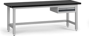 Pracovný stôl do dielne G4 so závesným boxom na náradie, MDF + PVC doska, 1 zásuvka, 2100 x 750 x 800 mm, grafit