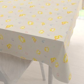 Biante Veľkonočný teflónový obdĺžnikový obrus TF-074 Kuriatka a kraslice na béžovom 140x180 cm