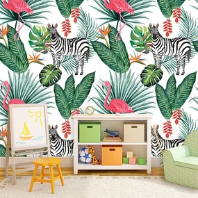 Sablio Tapeta Zebra a Plameniak - 336x220 cm