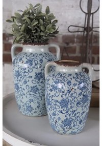 Dekoratívna váza s modrými kvetmi a ušami - 19*18*29 cm