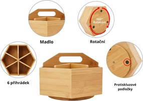 5Five® 2. akosť - Otočný bambusový organizér s priehradkami, ROTA, pr. 22 x 12,5 cm