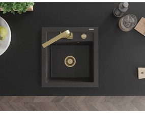 Mexen Vito, 1-komorový granitový drez 520x490x210 mm, zlatá batéria Rita, čierna škvrnitá, 6503-76-670300-50