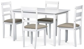 Autronic - Jedálenský set 1+4, stôl 120x75x75 cm, MDF, dyha, masívne nohy, biely mat, sivé látkové sedáky - AUT-6070 WT AKCE