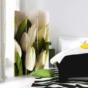 Gario Paraván Čerstvé biele tulipány Rozmery: 180 x 170 cm, Prevedenie: Otočný paraván 360°