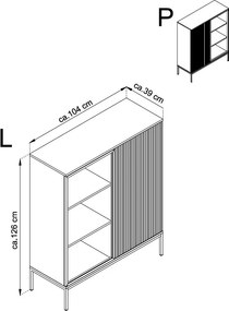 Skrinka s vitrínou Sento, čierna/dub wotan, s osvetlením