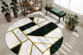 Koberec okrúhly EMERALD exkluzívne 1015 glamour, štýlový mramor, geometrický zelené / zlato Veľkosť: kruh 120 cm