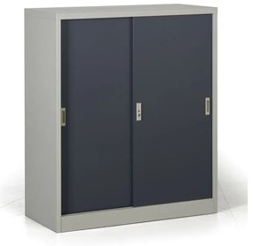 Kovová skriňa s posuvnými dverami, 2 police, 1000 x 1200 x 450 mm, tmavo sivá