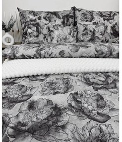 Obliečky Sivé pivónie 140x200 / 70x90 cm – 100% bavlna, elegantný sivý motív pivónií, zips