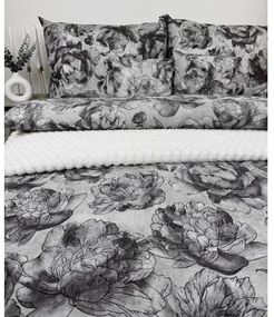 Obliečky Sivé pivónie 140x200 / 70x90 cm – 100% bavlna, elegantný sivý motív pivónií, zips