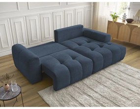 Modrá ženilková rozkladacia/s úložným priestorom rohová pohovka (pravý roh/s leňoškou) Roxelane – Bobochic Paris