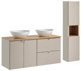 Kúpeľňová zostava Viva Kašmír s doskou, umývadlami a skrinkami 120 cm kašmírová/dub v evokujúcom štýle