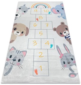 Detský koberec protišmykový BAMBINO 43092 zvieratká, sivý / žltý