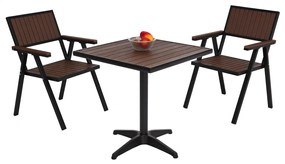 Set 2 záhradných stoličiek a stolíka HWC-J95, hliník imitácia dreva - čierna, tmavo hnedá