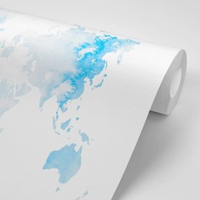 Samolepiaca tapeta akvarelová mapa sveta v svetlomodrej farbe - 450x300