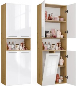 Koupelnová skříňka s košem na prádlo NEL 1K DK bílý lesk/dub Artisan