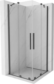 Mexen Velar Duo, sprchový kút s posuvnými dverami 90(dvere) x 90(dvere) cm, 8mm číre sklo, grafitový profil, 871-090-090-02-66