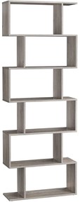 Knižnica, voľne stojaca dekoratívna polica so 6 úrovňami, greige sivá