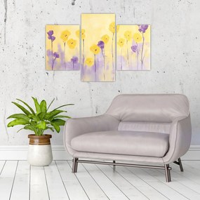 Obraz - Fialové a žlté kvietky (90x60 cm)