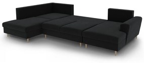 Čierna zamatová rozkladacia/s úložným priestorom rohová pohovka (ľavý roh/do "U") Kyoto – Cosmopolitan Design