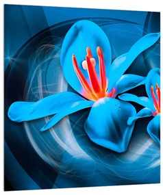 Moderný modrý obraz kvetov (30x30 cm)