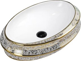 BPS-koupelny Keramické umývadlo na dosku HYD-YO-WH-MOD5-GL-600 60x40 cm, biele/zlatý dekor