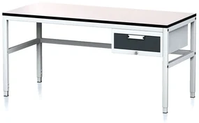 Alfa 3 Nastaviteľný dielenský stôl MECHANIC II, 1 zásuvkový box na náradie, 1600x700x745-985 mm, sivá/antracit