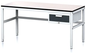 Nastaviteľný dielenský stôl MECHANIC II, 1 zásuvkový box na náradie, 1600x700x745-985 mm, sivá/antracit