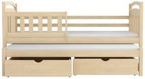 Detská posteľ z masívu borovice KAŠPAR s prístelkou a šuplíkmi - 200x90 cm - PRÍRODNÁ BOROVICA