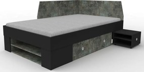 Úložná posteľ so zástenou Junior 120x200 cm, čierna/tmavý betón