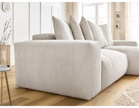 Krémovobiela menčestrová rozkladacia/s úložným priestorom rohová pohovka Voltaire – Bobochic Paris