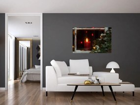 Obraz - Žiariaca vianočná sviečka (90x60 cm)