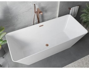 Mexen Velo Slim, voľne stojaca vaňa 170 × 75 cm, biela lesklá, medený prepad, 52811707500-65