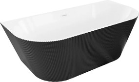 Mexen Oris, voľne stojaca ryhovaná vaňa 170 x 80 cm, biela-čierna, biely prepad, 52871708075-20