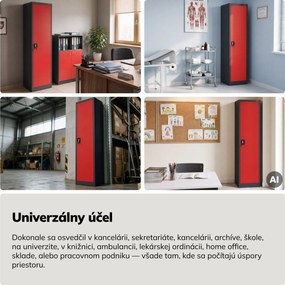 Kartotéková skriňa na spisy so zámkom antracitovo červená, 450x1850x400 mm: ALEX