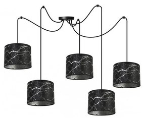 Závesné svietidlo Werona Spider, 5x čierne textilné tienidlo so vzorom, s