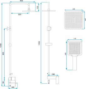 Rea Storm, vaňová/sprchová súprava s dažďovou hlavovou sprchou a ručnou sprchovou hlavicou, grafitová, REA-P9534
