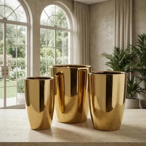 Sada 3 ks keramických květináčů NEVA GOLD XVI zlatá