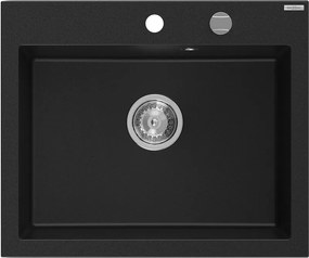 Mexen Elix granitový drez 1-komorový 600 x 500 mm, čierny, sifón chróm - 6525601005-77